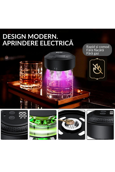 PLEMORY Set Smoker Electric pentru Afumat Bauturi, Afumator Bauturi Whisky/Cocktailuri plus 6x Arome