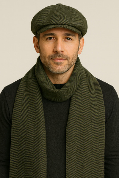 Butik Erkek Kışlık Balıksırtı Desenli Kasket & Atkı Takımı – 198x30 cm Atkı –...