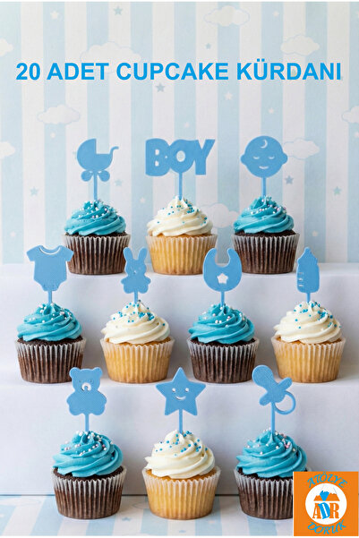 Atölye Doruk Blue Welcome Baby Toothpick - Baby Boy Baby Shower Cupcake Tooth...