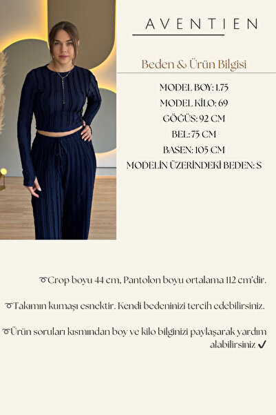 Aventien Ruffled Finger-Tie Crop Navy Blue Two-Piece Set