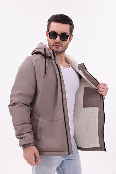 MYRAB DENİM Men's Fur Water and Windproof Hooded Winter Coat & Coat & Parka