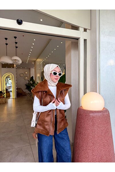 Nsade Ensade Plush Lined Belt Detailed Oversized Women's Leather Coat