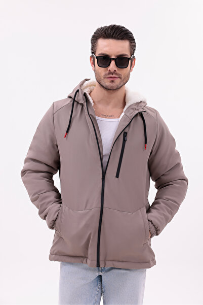 MYRAB DENİM Men's Fur Water and Windproof Hooded Winter Coat & Coat & Parka