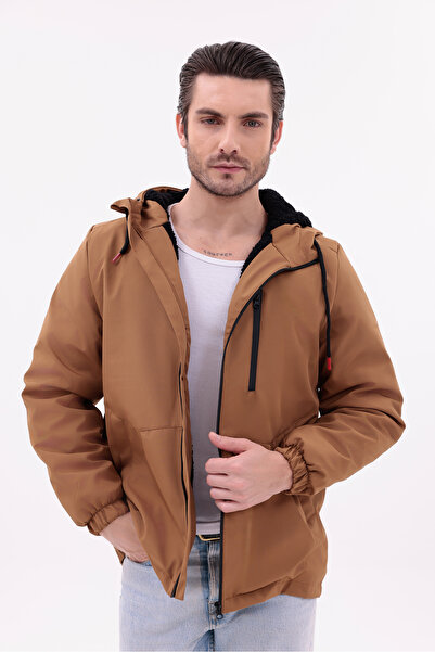 MYRAB DENİM Men's Fur Water and Windproof Hooded Winter Coat & Coat & Parka