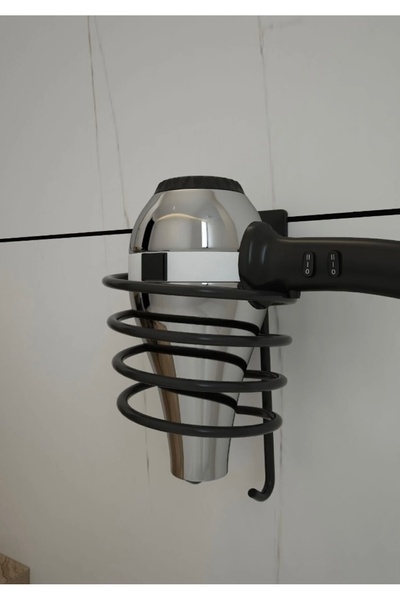 vixena Siyah Yapışkanlı Fönlük Aparatı Alt Askılı Duvar Tipi Saç Kurutma Maki...