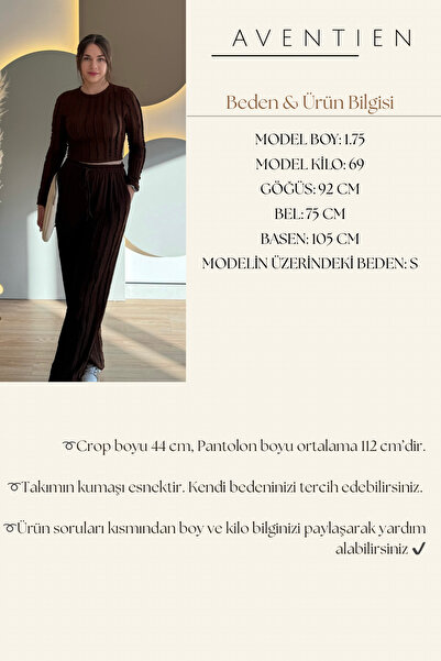 Aventien Ruffled Finger-Tuck Crop Brown Two-Piece Set