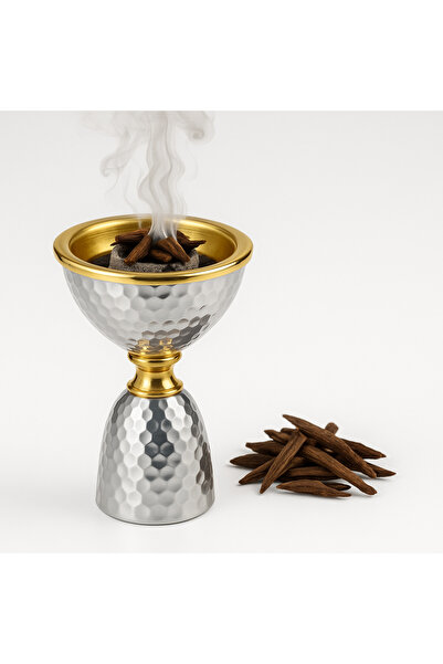 VENDIX Bakhoor Burner Premium Stainless Steel Incense with Gold Rim, Smokeless Oud Burner for Home & Majlis