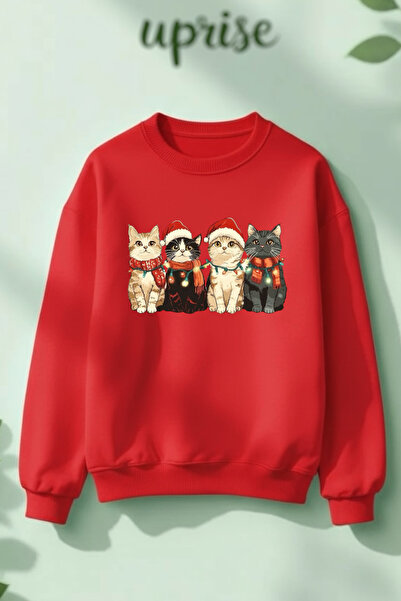 Vordevia سويت شيرت كاتي لعيد الميلاد مطبوع مصنوع من القطن بثلاثة خيوط وياقة د...