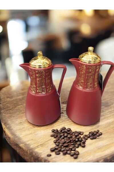 Alsaif Gallery Marhoumi Thermos Set with Red and Gold Push Button, 750ml and 1 Liter