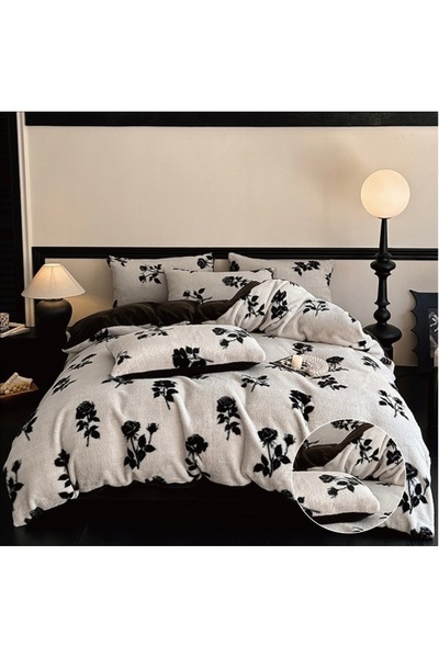 Truva Grup Faux Rabbit Fur Bed Linen, 6 Pieces - Bed Cover with Elastic, 180x200 cm
