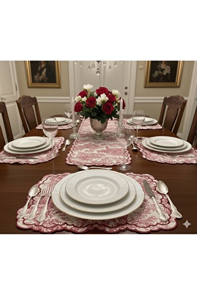 Luma Decor Keten 6 kişilik 19 Parça Runner Amerikan Servis Seti