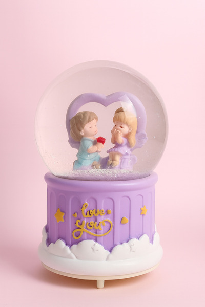 ALYTECH Mega Boy Sevgili Figürlü Işıklı Renkli 3D Cam Kar Küresi Müzikli Kar ...