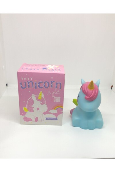 Lebron Sevimli Unicorn Dekorlu Gece Lambası (Mavi)