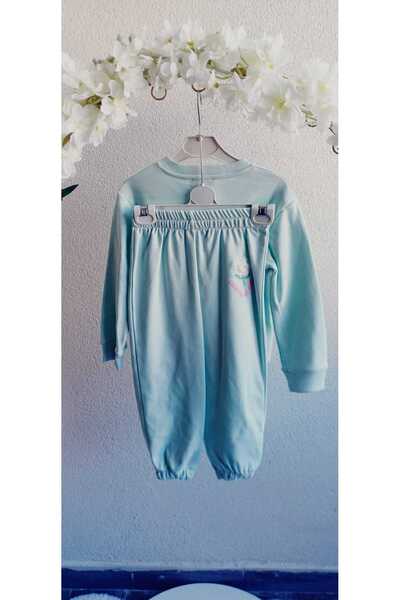 KGDKİDS Kız Bebek/Çocuk Mavi Renk Nakışlı İkili Alt Üst Takım