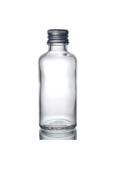 Durucam 12Pcs Clear Glass Shot Bottle Leakproof Silver Colormetal Lid Fragrance Ornament Multi-Purpose Bottle 50ml