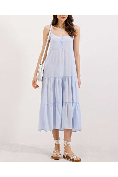 Modamorfo 2403 Strap Midi Dress - Blue