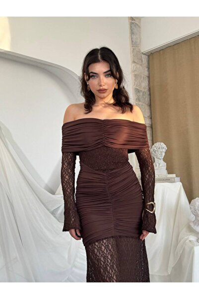 ETİKAFASHION Drapeli Straplez Dantel Balık Elbise