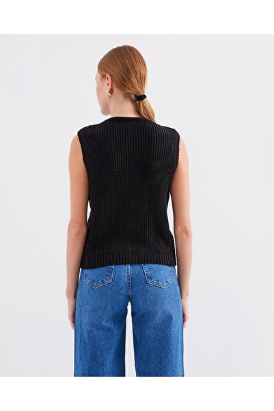 Modamorfo 15881 Buttoned Short Knit Vest - Black