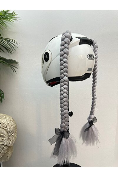 Butik Motor & Motosiklet Gri Simli Çift Örgü Saç Kask Dış Aksesuarı