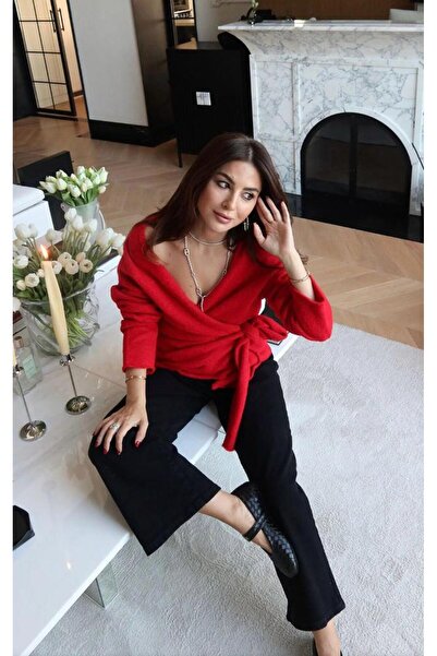 CADDELAMODA Tricotaj pentru damă, crem, cu cravată laterală