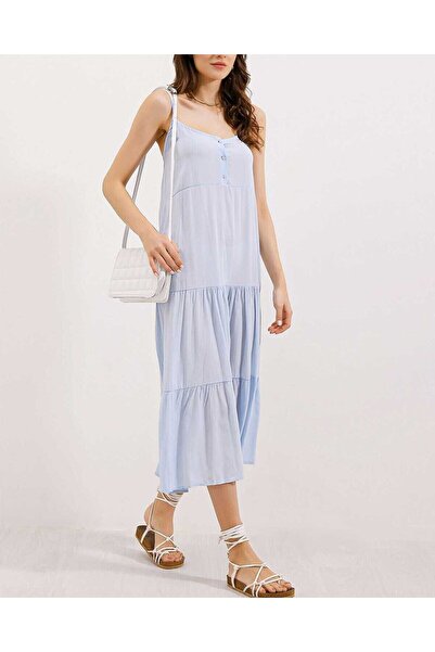 Modamorfo 2403 Strap Midi Dress - Blue