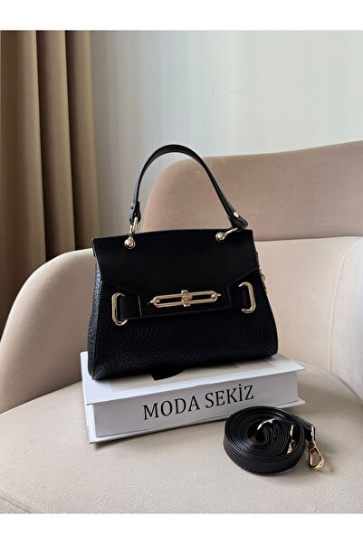 Moda Sekiz Women's Premium Quality Lock Detail Accessory Crossbody Hand and Shoulder Bag