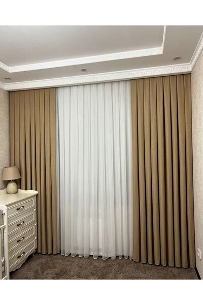 Store Hardal Fon Perde sık pileli şık tasarım perde