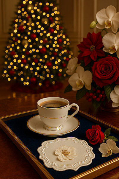 Durushe Pearl White Floral Premium Coffee Presentation Napkin – Handcrafted