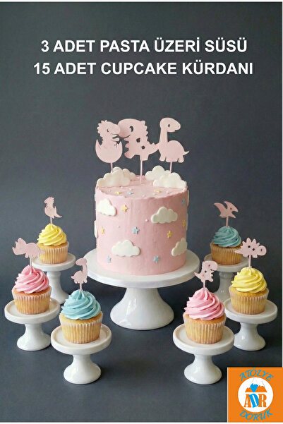 Atölye Doruk مجموعة عيد ميلاد الديناصورات الوردية، علامة كعكة الديناصورات - ز...