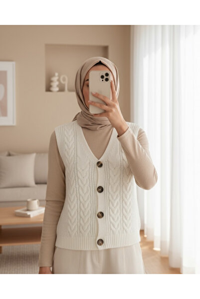 Modamorfo 15882 Buttoned Short Knitwear Vest - White