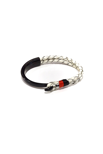 HER ŞEY NOTA www.herseynota.com Glazed White Black Hooked Genuine Leather Men's Bracelet-08