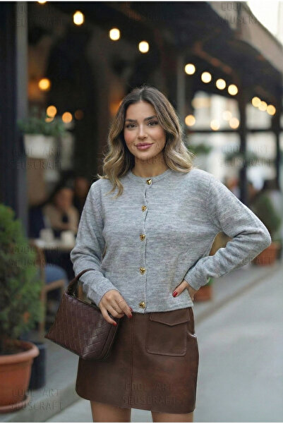 coolart Jachetă tricotată de bază cu nasturi pentru femei - Gri, supradimensi...