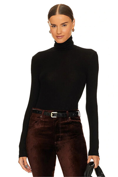 bysoca Kadın Siyah Balıkçı Yaka Uzun Kollu Esnek Sandy Kumaş Basic Body