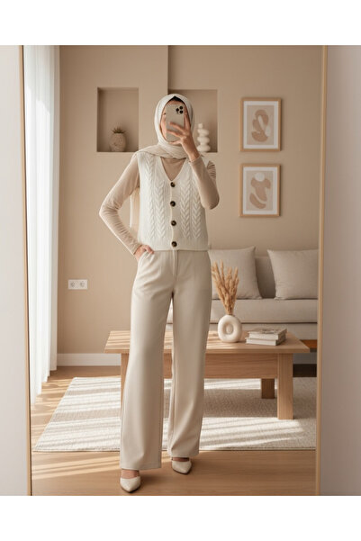 Modamorfo 15882 Buttoned Short Knitwear Vest - White