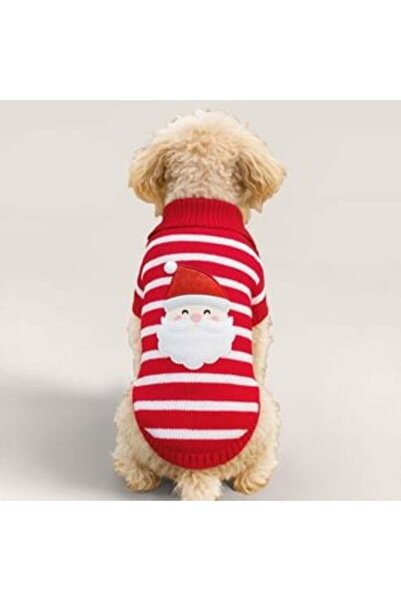 EXCLUSIVE Pulover Tricotat de Craciun Rosu cu Dungi Albe Mos Craciun pentru Caini