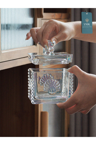 YNSK Luxury |   Shell |   Decorative Glass Storage Box / Jewelry Box with Lid Seashell Embossed
