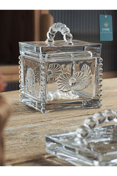 YNSK Luxury |   Shell |   Decorative Glass Storage Box / Jewelry Box with Lid Seashell Embossed
