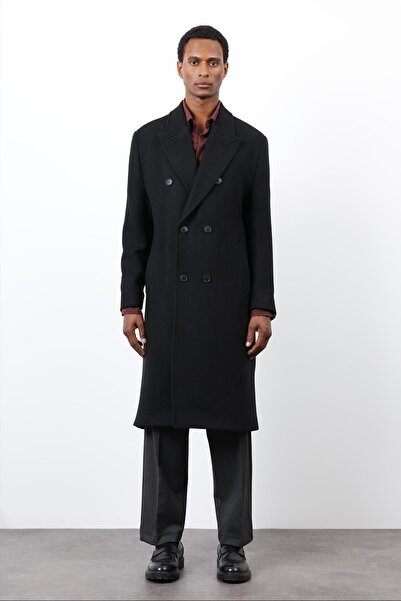 Antioch Black Wool Blended Double Breasted Men's Coat