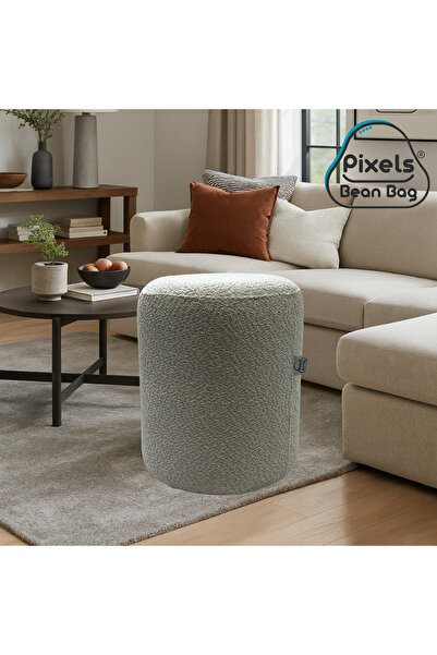 PixelsBeanBag Large round ottoman in boucle fabric from Pixel Bean Bag, for living room and bedroom