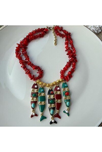 nesdesign ZR Kırmızı Mercan Balıklı Kolye