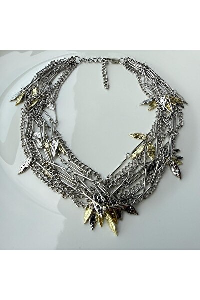 nesdesign ZR Model Çift Renk Yapraklı Çoklu Zincir Kolye