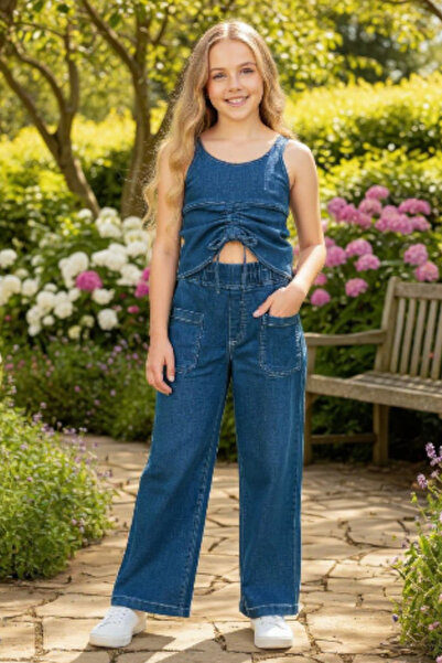 ELAFOR material elastic Pantaloni largi din denim + Set pentru fete cu bustieră