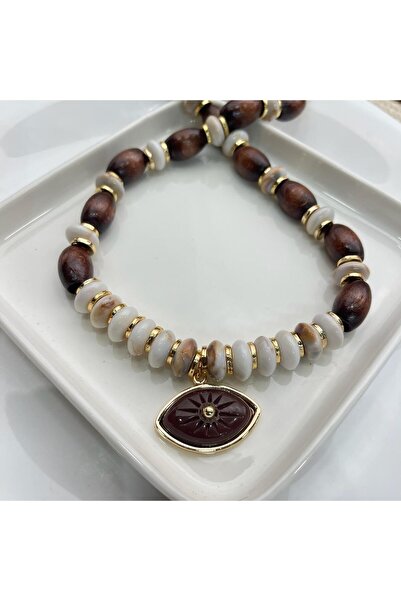 Generic Brand Bohemian Wood Grain Eye Medallion Necklace