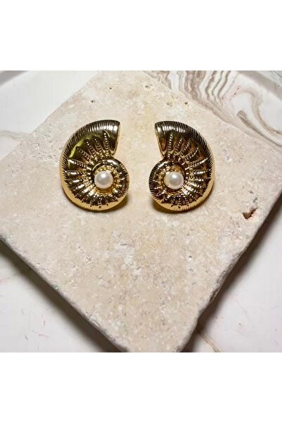 nesdesign Çelik İncili Salyangoz Model Gold Küpe