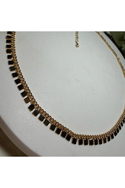 nesdesign Altın Kaplama Kare Pullu Gold Zincir Kolye (45+5 cm)