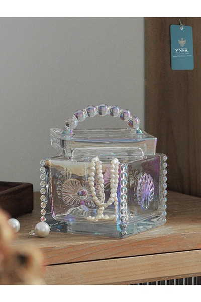 YNSK Luxury |   Shell |   Decorative Glass Storage Box / Jewelry Box with Lid Seashell Embossed