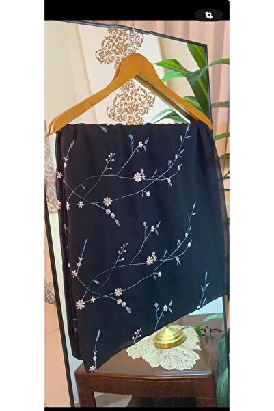 Veil Designer Black hijab with Japanese fabric and colorful embroidery. Size: 60 * 190