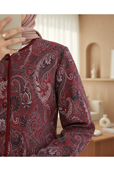 Modamorfo Ethnic Patterned Ball Button Scuba Suit - Burgundy