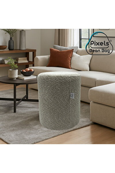 PixelsBeanBag Large round ottoman in boucle fabric from Pixel Bean Bag, for living room and bedroom