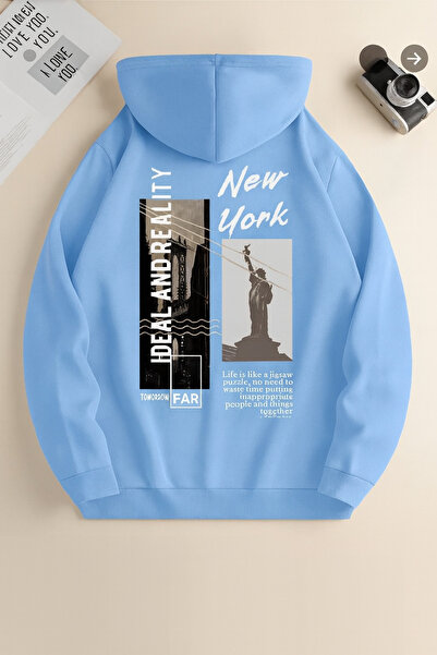 CLASSY.MODA “New York Printed Hooded Sweatshirt, City-Themed Back Print, Comfortable Casual Oversized Unisex”